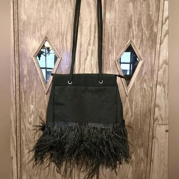 Ostrich Feather Trim Shoulder Bag - Picture 1 of 9